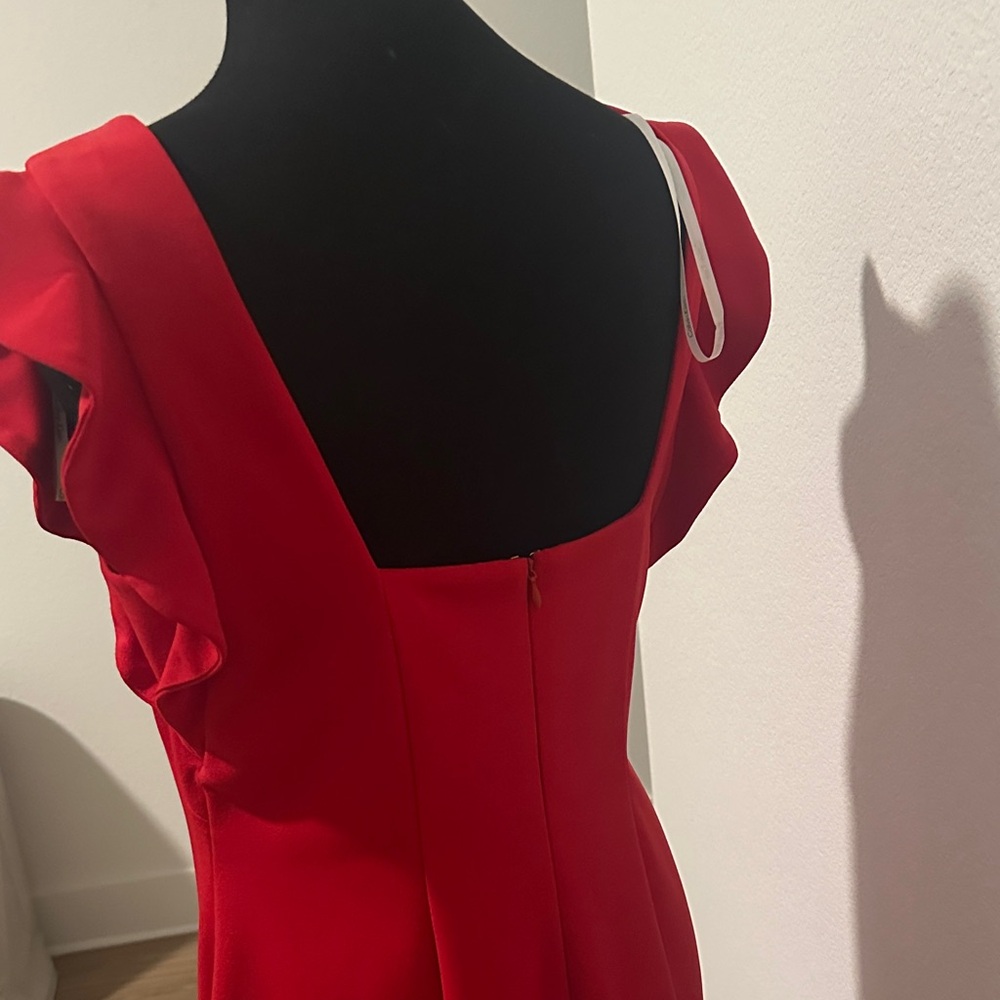 Calvin Klein Collection Red Mini Dress with Ruffle Sleeves - Picture 3 of 10